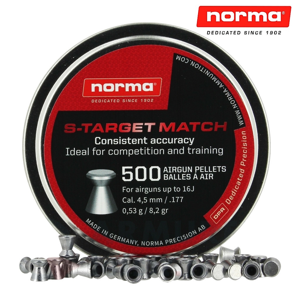 Norma S-TARGET MATCH Airgun Pellets .177 8.2gr Tin of 300